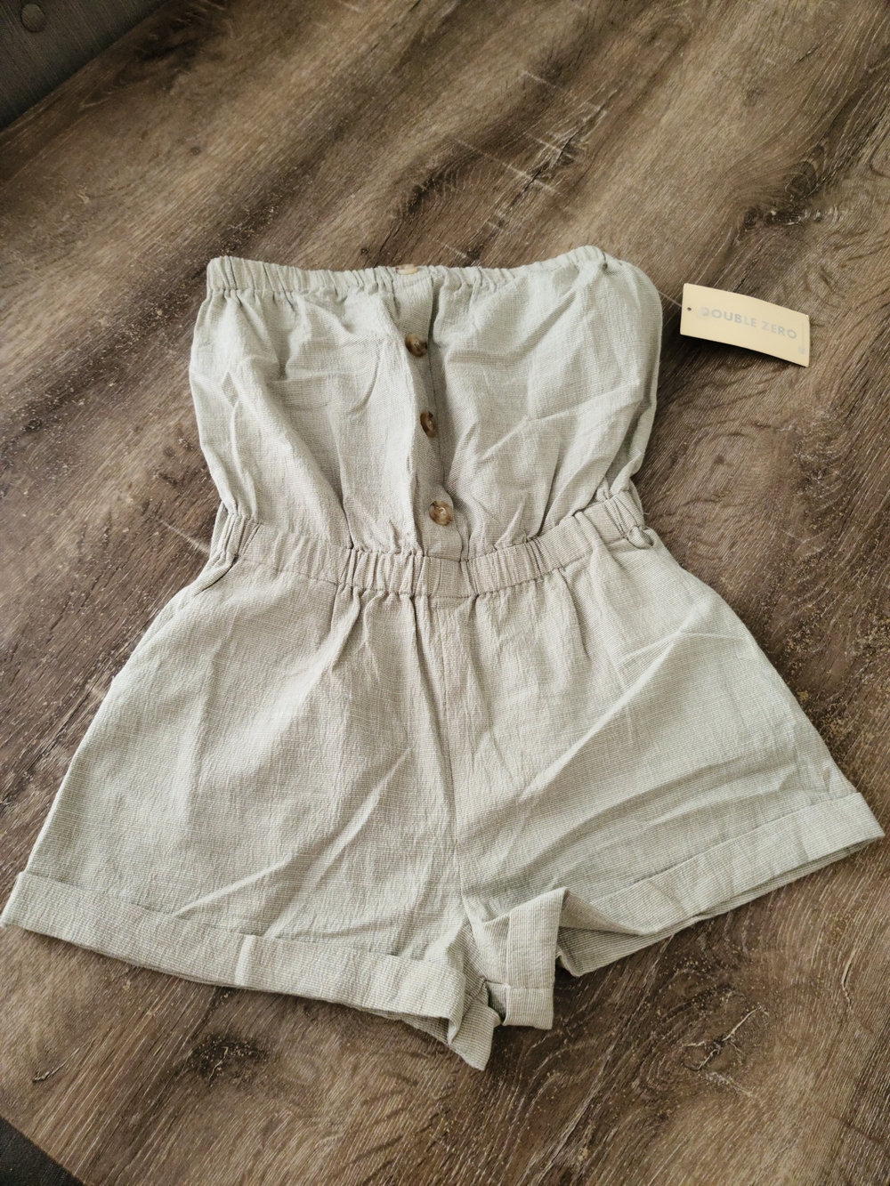 Double Zero Light Beige Strapless Linen-Blend Romper